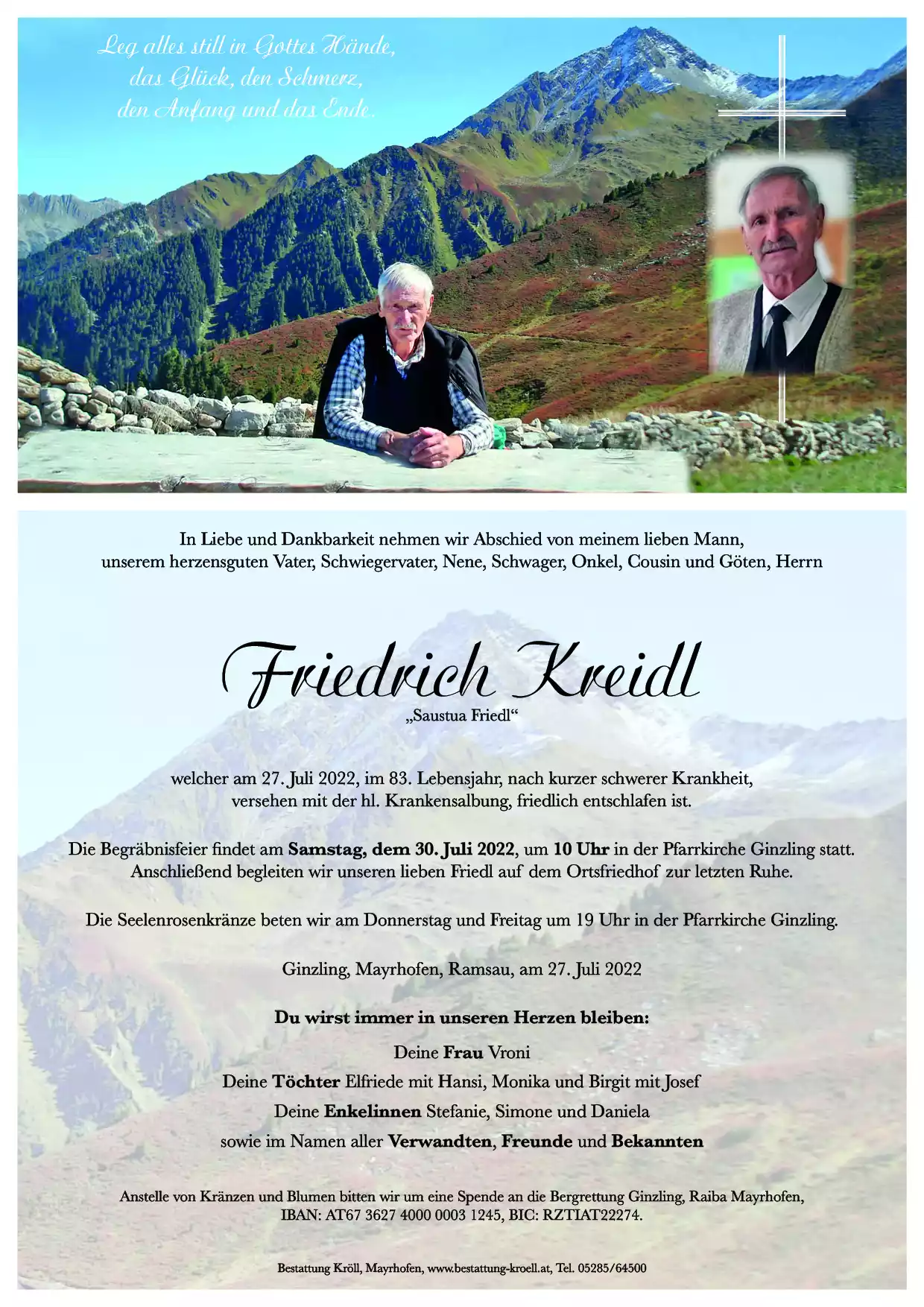 Parte von Friedrich Kreidl